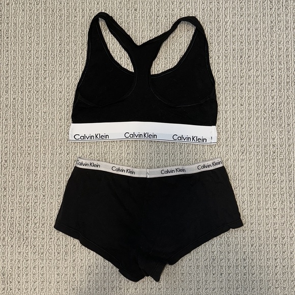 Calvin Klein Cotton Bralette Top + Boy Short Bottom Underwear Set in Black (S/M) - Picture 3 of 5